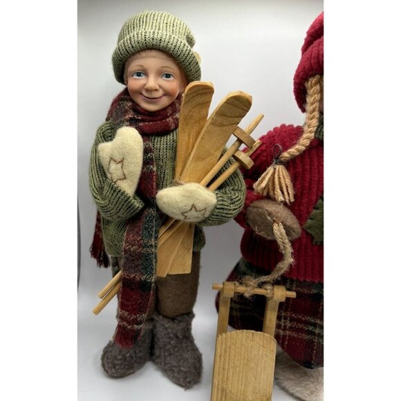 Vintage German Boy Skier and Girl with Sled (Pair) - Picture 2 of 14